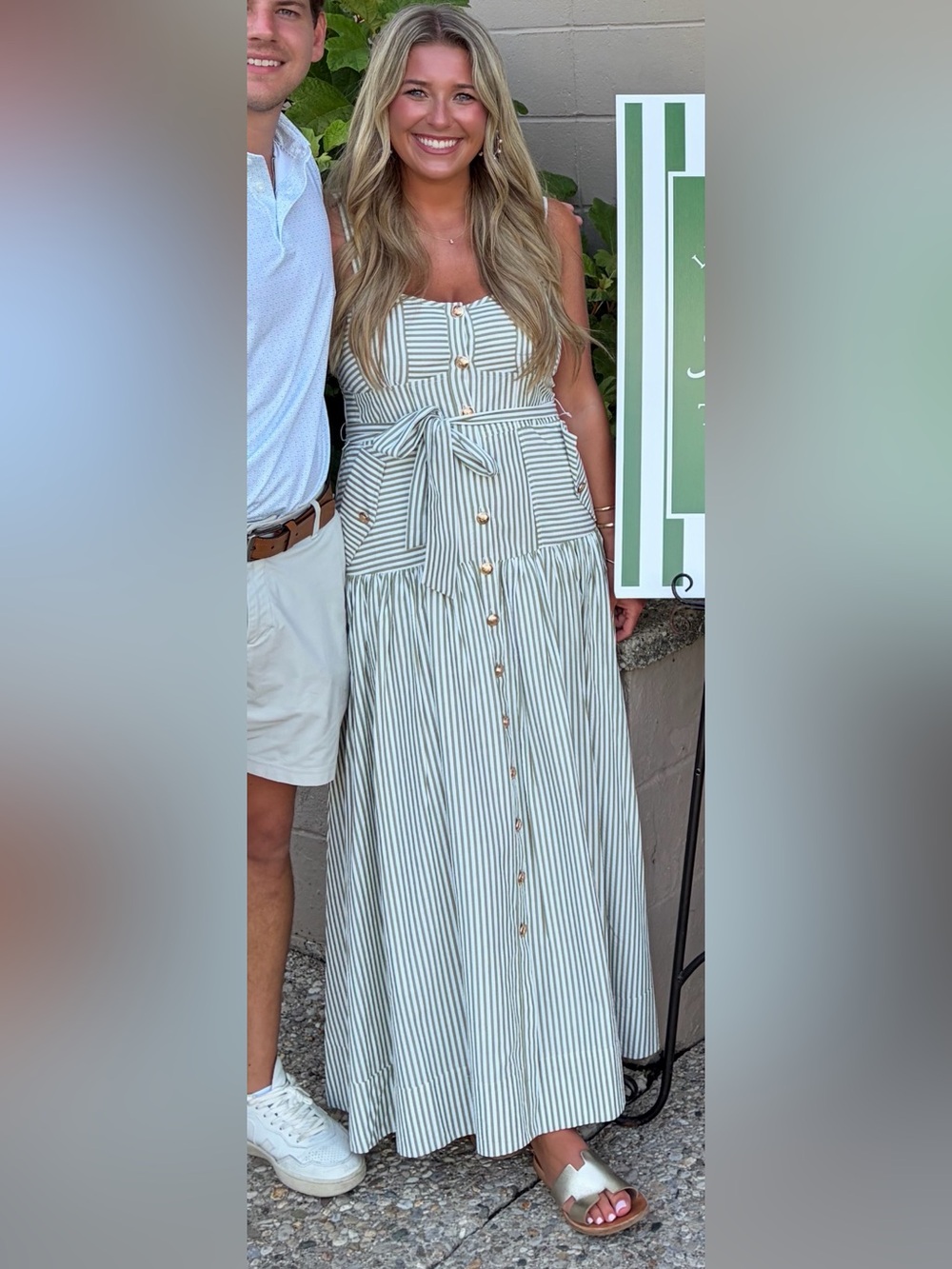 A loves A Striped Tank Strap Button Front Tie Drop Waist Flounce Maxi Dress